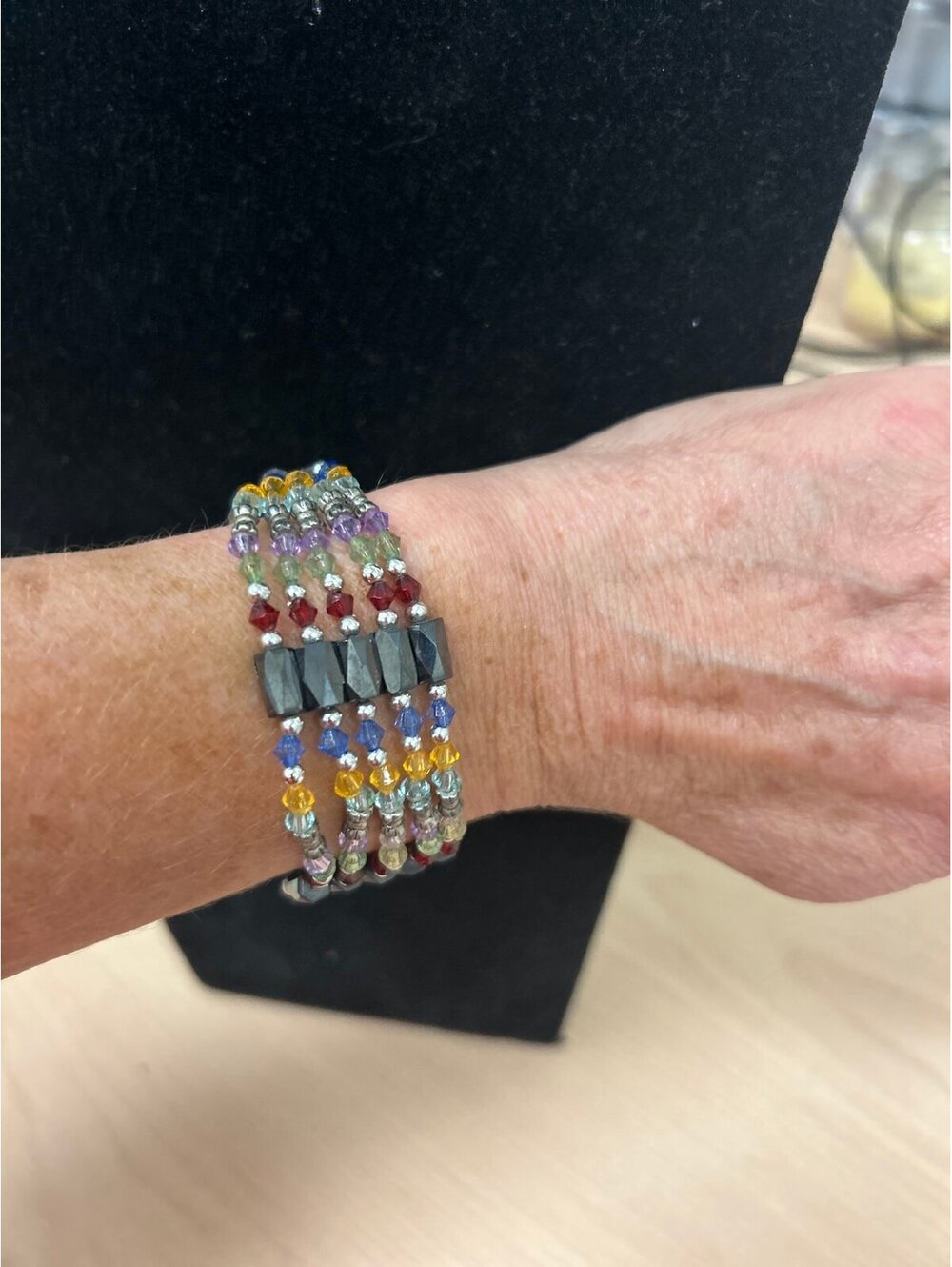Multi colored jewel tone glass bead wrap bracelet